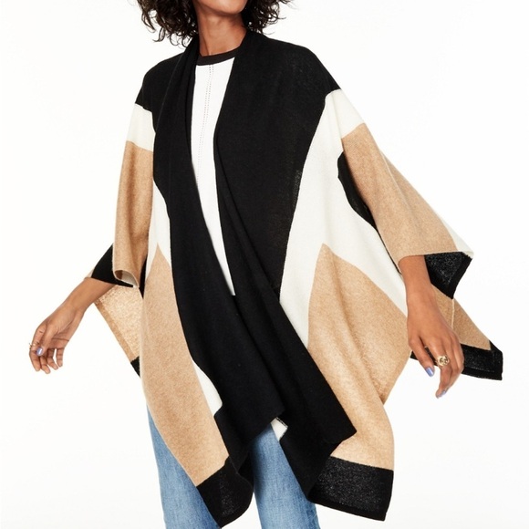 CHARTER CLUB 100% Cashmere Luxury Tier Shawl Wrap Black, Tan, White, One Size - Picture 1 of 16